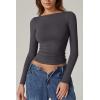 QINSEN Women’s Sexy Open Back Long Sleeve Shirts High Neck Double Lined Tees Fitted Going Out Tops(Dark Grey)