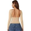 QINSEN Women’s Sexy Open Back Long Sleeve Shirts High Neck Double Lined Tees Fitted Going Out Tops(Dude)