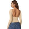 QINSEN Women’s Sexy Open Back Long Sleeve Shirts High Neck Double Lined Tees Fitted Going Out Tops(Dude)