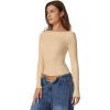 QINSEN Women’s Sexy Open Back Long Sleeve Shirts High Neck Double Lined Tees Fitted Going Out Tops(Dude)