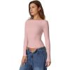 QINSEN Women’s Sexy Open Back Long Sleeve Shirts High Neck Double Lined Tees Fitted Going Out Tops(Dusty Pink)