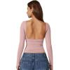 QINSEN Women’s Sexy Open Back Long Sleeve Shirts High Neck Double Lined Tees Fitted Going Out Tops(Dusty Pink)