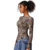 QINSEN Women’s Sexy Open Back Long Sleeve Shirts High Neck Double Lined Tees Fitted Going Out Tops(Leopard)