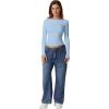 QINSEN Women’s Sexy Open Back Long Sleeve Shirts High Neck Double Lined Tees Fitted Going Out Tops(Light Blue)