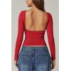 QINSEN Women’s Sexy Open Back Long Sleeve Shirts High Neck Double Lined Tees Fitted Going Out Tops(Red)