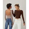 QINSEN Women’s Sexy Open Back Long Sleeve Shirts High Neck Double Lined Tees Fitted Going Out Tops(Rose Taupe)