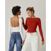 QINSEN Women’s Sexy Open Back Long Sleeve Shirts High Neck Double Lined Tees Fitted Going Out Tops(Splashed White)
