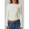 QINSEN Women’s Sexy Open Back Long Sleeve Shirts High Neck Double Lined Tees Fitted Going Out Tops(Splashed White)