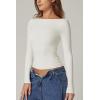 QINSEN Women’s Sexy Open Back Long Sleeve Shirts High Neck Double Lined Tees Fitted Going Out Tops(Splashed White)