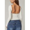 QINSEN Women’s Sexy Open Back Long Sleeve Shirts High Neck Double Lined Tees Fitted Going Out Tops(Splashed White)
