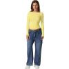QINSEN Women’s Sexy Open Back Long Sleeve Shirts High Neck Double Lined Tees Fitted Going Out Tops(Yellow)