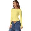 QINSEN Women’s Sexy Open Back Long Sleeve Shirts High Neck Double Lined Tees Fitted Going Out Tops(Yellow)