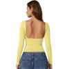QINSEN Women’s Sexy Open Back Long Sleeve Shirts High Neck Double Lined Tees Fitted Going Out Tops(Yellow)