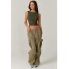 QINSEN Women’s Sexy Open Back Sleeveless Crop Tank High Neck Slim Fit Cropped Tee Shirt Y2k Tops(Army Green)
