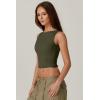 QINSEN Women’s Sexy Open Back Sleeveless Crop Tank High Neck Slim Fit Cropped Tee Shirt Y2k Tops(Army Green)