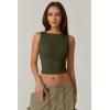 QINSEN Women’s Sexy Open Back Sleeveless Crop Tank High Neck Slim Fit Cropped Tee Shirt Y2k Tops(Army Green)