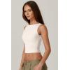 QINSEN Women’s Sexy Open Back Sleeveless Crop Tank High Neck Slim Fit Cropped Tee Shirt Y2k Tops(Beige)