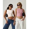 QINSEN Women’s Sexy Open Back Sleeveless Crop Tank High Neck Slim Fit Cropped Tee Shirt Y2k Tops(Beige)