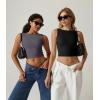 QINSEN Women’s Sexy Open Back Sleeveless Crop Tank High Neck Slim Fit Cropped Tee Shirt Y2k Tops(Black)