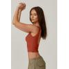 QINSEN Women’s Sexy Open Back Sleeveless Crop Tank High Neck Slim Fit Cropped Tee Shirt Y2k Tops(Brown)
