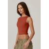 QINSEN Women’s Sexy Open Back Sleeveless Crop Tank High Neck Slim Fit Cropped Tee Shirt Y2k Tops(Brown)