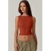 QINSEN Women’s Sexy Open Back Sleeveless Crop Tank High Neck Slim Fit Cropped Tee Shirt Y2k Tops(Brown)