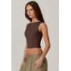 QINSEN Women’s Sexy Open Back Sleeveless Crop Tank High Neck Slim Fit Cropped Tee Shirt Y2k Tops(Coffee Bean)