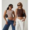 QINSEN Women’s Sexy Open Back Sleeveless Crop Tank High Neck Slim Fit Cropped Tee Shirt Y2k Tops(Coffee Bean)