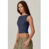 QINSEN Women’s Sexy Open Back Sleeveless Crop Tank High Neck Slim Fit Cropped Tee Shirt Y2k Tops(Dark Blue)