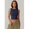 QINSEN Women’s Sexy Open Back Sleeveless Crop Tank High Neck Slim Fit Cropped Tee Shirt Y2k Tops(Dark Blue)