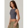 QINSEN Women’s Sexy Open Back Sleeveless Crop Tank High Neck Slim Fit Cropped Tee Shirt Y2k Tops(Dark Grey)