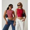QINSEN Women’s Sexy Open Back Sleeveless Crop Tank High Neck Slim Fit Cropped Tee Shirt Y2k Tops(Fairy Red)