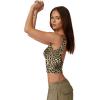QINSEN Women’s Sexy Open Back Sleeveless Crop Tank High Neck Slim Fit Cropped Tee Shirt Y2k Tops(Leopard)