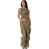 QINSEN Women’s Sexy Open Back Sleeveless Crop Tank High Neck Slim Fit Cropped Tee Shirt Y2k Tops(Leopard)