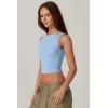 QINSEN Women’s Sexy Open Back Sleeveless Crop Tank High Neck Slim Fit Cropped Tee Shirt Y2k Tops(Light Blue)