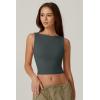 QINSEN Women’s Sexy Open Back Sleeveless Crop Tank High Neck Slim Fit Cropped Tee Shirt Y2k Tops(Light Green)