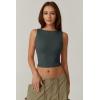 QINSEN Women’s Sexy Open Back Sleeveless Crop Tank High Neck Slim Fit Cropped Tee Shirt Y2k Tops(Light Green)