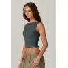QINSEN Women’s Sexy Open Back Sleeveless Crop Tank High Neck Slim Fit Cropped Tee Shirt Y2k Tops(Light Green)