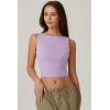 QINSEN Women’s Sexy Open Back Sleeveless Crop Tank High Neck Slim Fit Cropped Tee Shirt Y2k Tops(Light Purple)