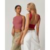 QINSEN Women’s Sexy Open Back Sleeveless Crop Tank High Neck Slim Fit Cropped Tee Shirt Y2k Tops(Merlot)