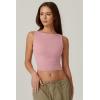 QINSEN Women’s Sexy Open Back Sleeveless Crop Tank High Neck Slim Fit Cropped Tee Shirt Y2k Tops(Peach Skin)