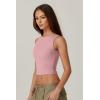 QINSEN Women’s Sexy Open Back Sleeveless Crop Tank High Neck Slim Fit Cropped Tee Shirt Y2k Tops(Peach Skin)