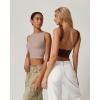 QINSEN Women’s Sexy Open Back Sleeveless Crop Tank High Neck Slim Fit Cropped Tee Shirt Y2k Tops(Rose Taupe)
