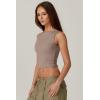 QINSEN Women’s Sexy Open Back Sleeveless Crop Tank High Neck Slim Fit Cropped Tee Shirt Y2k Tops(Rose Taupe)