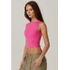 QINSEN Women’s Sexy Open Back Sleeveless Crop Tank High Neck Slim Fit Cropped Tee Shirt Y2k Tops(Rosy)