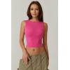 QINSEN Women’s Sexy Open Back Sleeveless Crop Tank High Neck Slim Fit Cropped Tee Shirt Y2k Tops(Rosy)