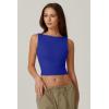 QINSEN Women’s Sexy Open Back Sleeveless Crop Tank High Neck Slim Fit Cropped Tee Shirt Y2k Tops(Sapphire Blue)