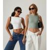QINSEN Women’s Sexy Open Back Sleeveless Crop Tank High Neck Slim Fit Cropped Tee Shirt Y2k Tops(Smoke Green)