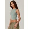 QINSEN Women’s Sexy Open Back Sleeveless Crop Tank High Neck Slim Fit Cropped Tee Shirt Y2k Tops(Smoke Green)