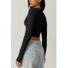 QINSEN Women’s Sexy Square Neck Crop Top Long Sleeve Slim Fit Cropped T Shirts(Black)